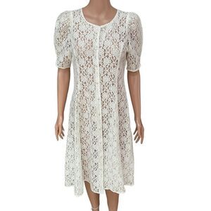 Amy Too! Vintage Ivory lace dress with pearl buttons size M